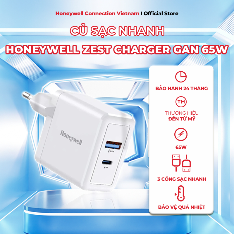 Củ Sạc Nhanh Honeywell Zest Charger GaN 65W HC000047 - Công Nghệ GaN - Bảo Hành 24 Tháng - Chính Hãn