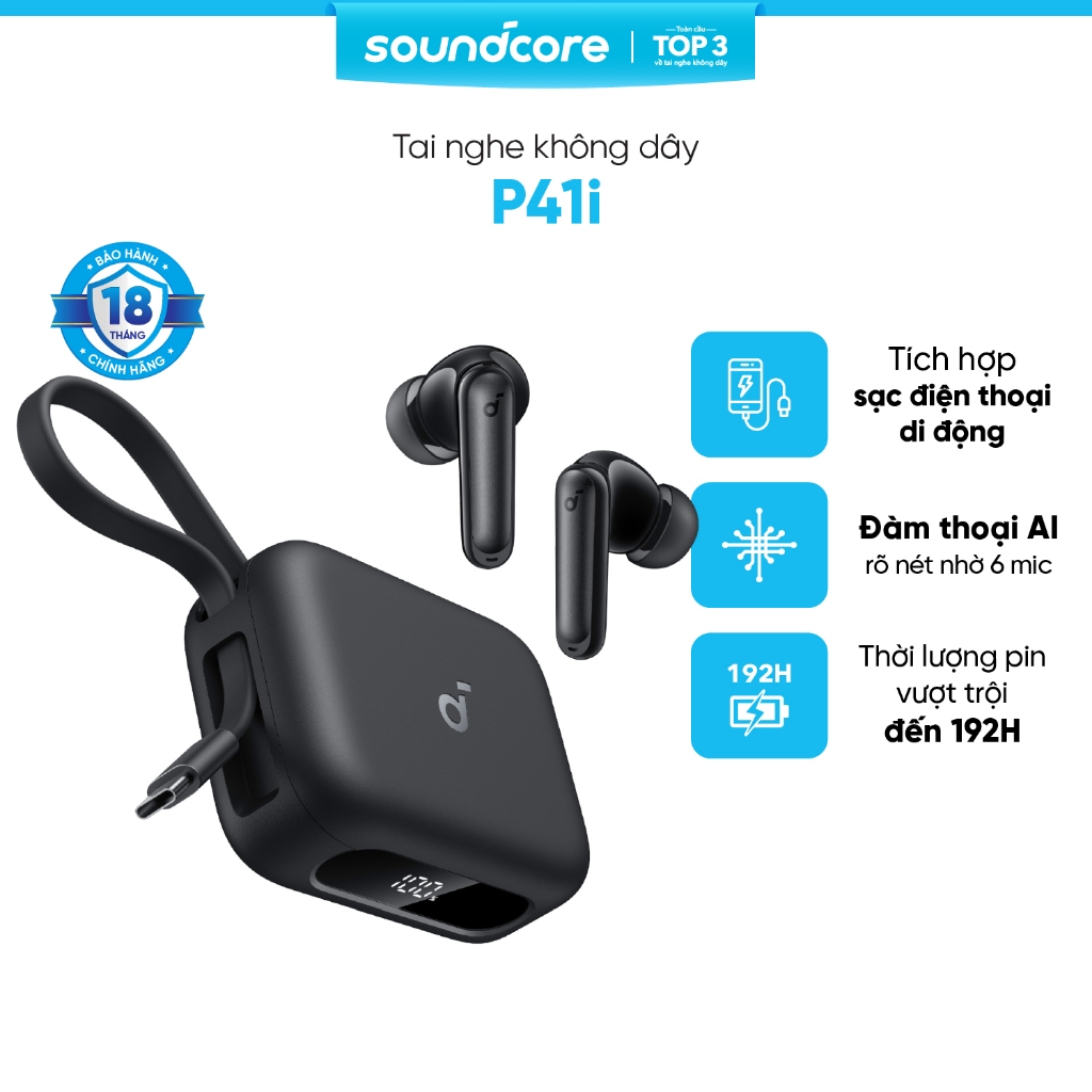 Tai nghe bluetooth kiêm sạc dự phòng Soundcore P41i | Pin 192h | Adaptive ANC | 6 Micro AI | Phiên dịch | BigBuy360 - bigbuy360.vn