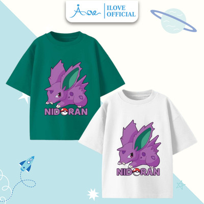 [MỚI] Áo thun cộc tay cho bé trai AORE, Áo phông tay ngắn in hình POKÉMON NIDORAN chất COTTON mềm mịn 9-36kg