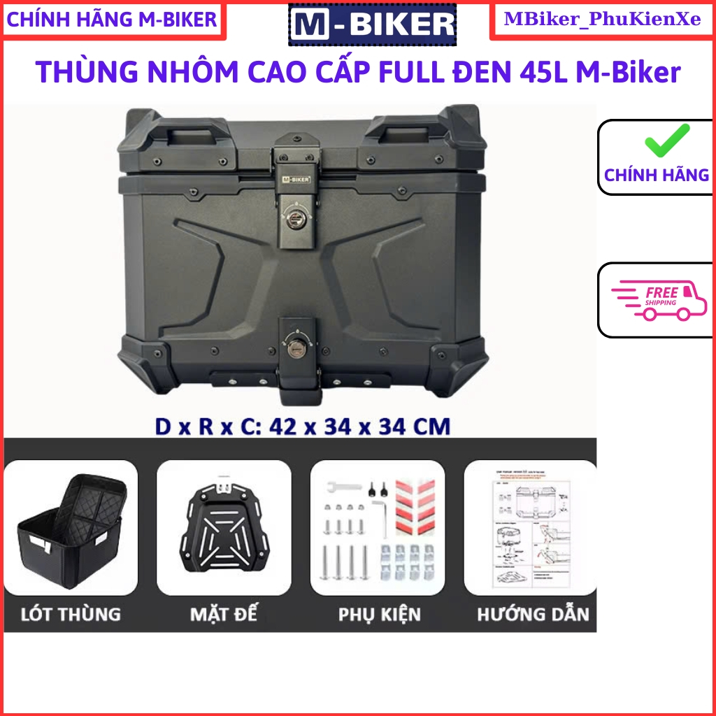 [𝐌-𝐁𝐢𝐤𝐞𝐫]_ Thùng nhôm, thùng nhôm xe, thùng nhôm gắn baga, chính hãng mbiker