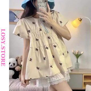 Sét đồ nữ áo Babydoll hoạ tiết nơ mix chân váy bí phồng tiểu thư by LOSY.STORE
