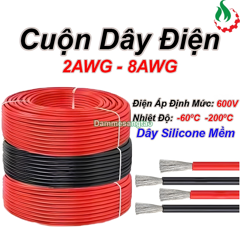 Cuộn dây điện chống cháy silicon 2AWG - 8AWG cao cấp siêu mềm