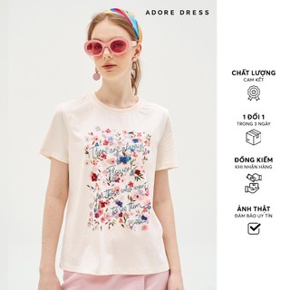  511TS2007 - Áo T-shirt kem in thêu hoa nước hồng tím ADORE DRESS 