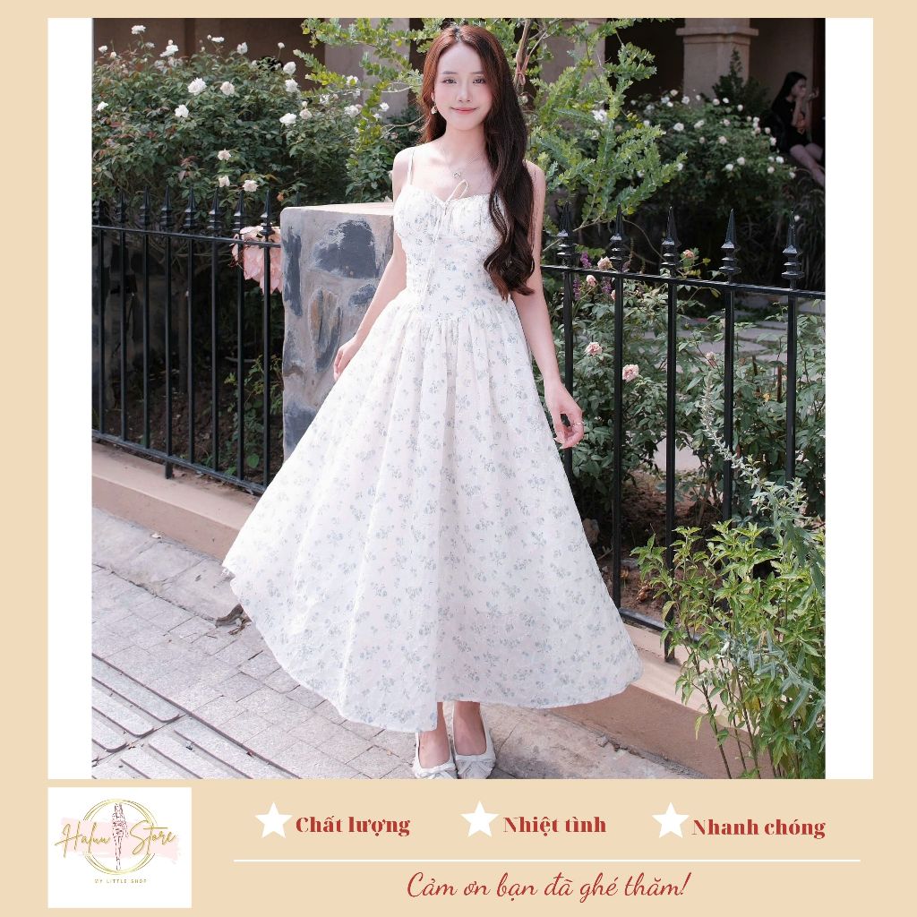 Đầm 2 dây hoa thêu dáng dài HH103 HaLuu Store phong cách nhẹ nhàng tiểu thư cho nữ