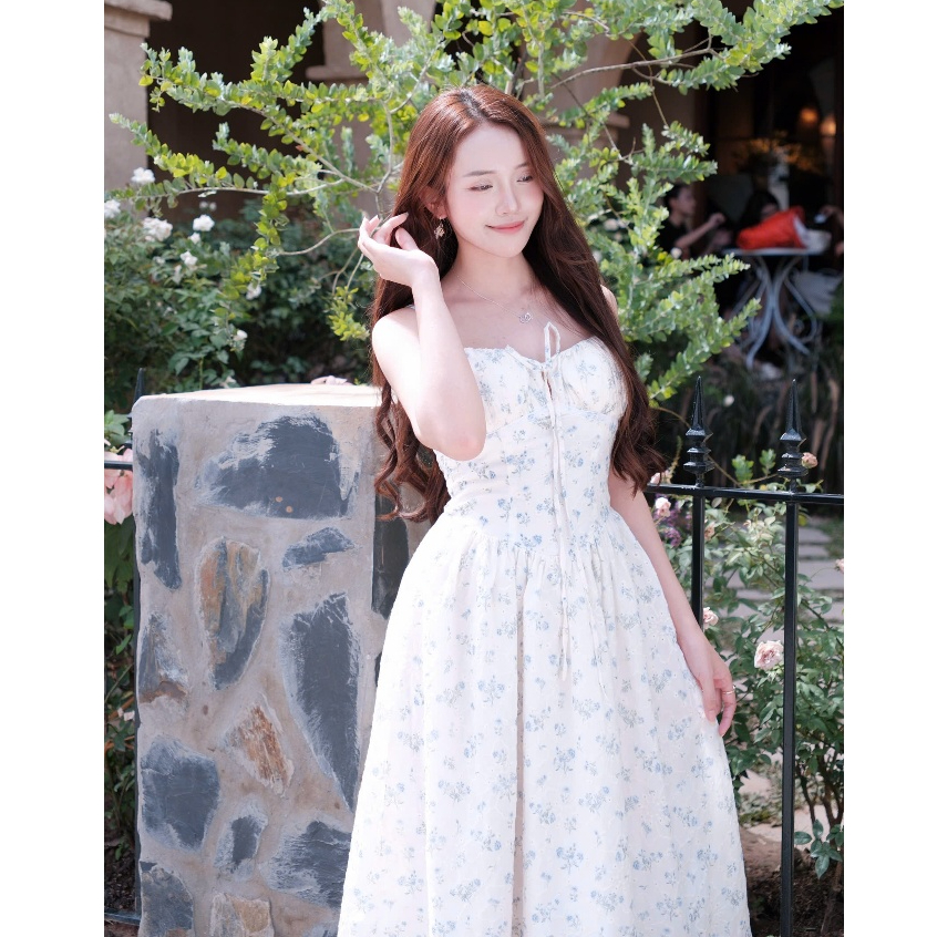 Đầm 2 dây hoa thêu dáng dài HH103 HaLuu Store phong cách nhẹ nhàng tiểu thư cho nữ | BigBuy360 - bigbuy360.vn