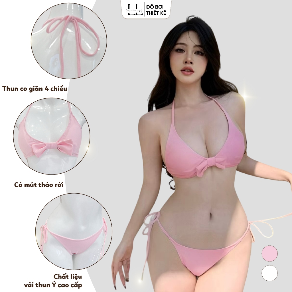 Bikini 2 Mảnh Nữ L&L BIKINI Dây Cột Cổ Nơ Ngực Gợi Cảm Freesize Màu Hồng Trắng Đi Biển - L02 | BigBuy360 - bigbuy360.vn