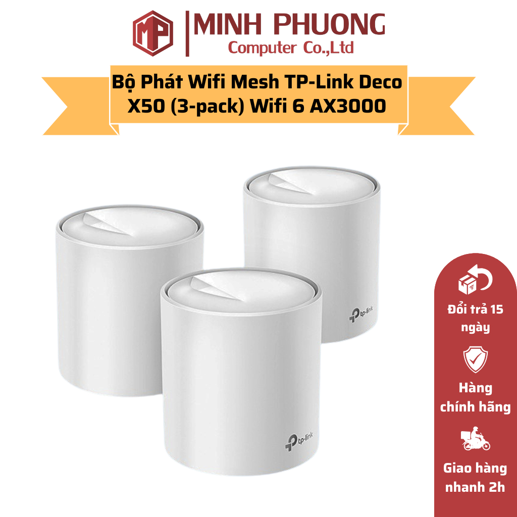 Bộ Phát Wifi Mesh TP-Link Deco X50 (3-pack) Chuẩn WiFi 6 AX3000 - Hàng Chính Hãng