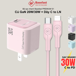 Bộ sạc nhanh 20W 30W Basefast cho xr xs 11 12 13 14 pro .. Combo củ sạc GaN kèm dây silicon siêu bền