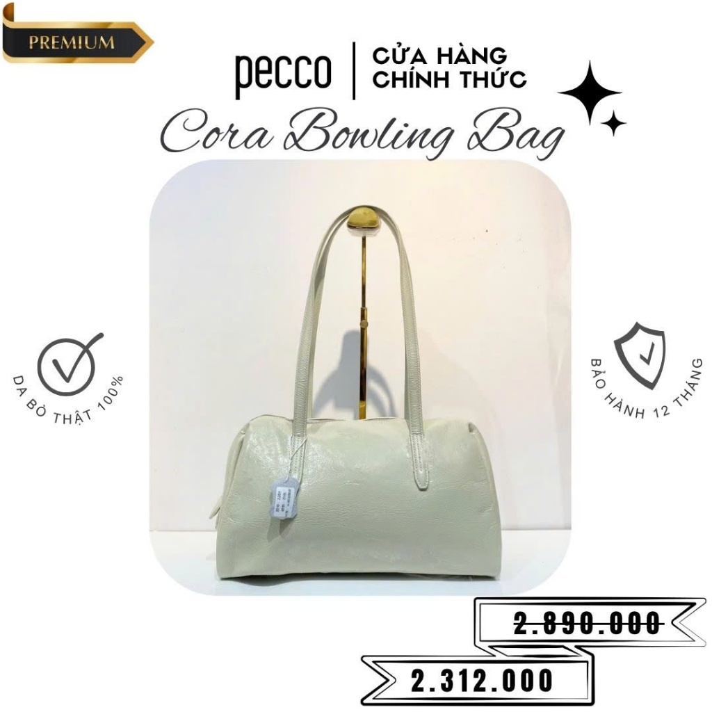 Túi xách nữ da thật PECCO CORA BOWLING Leather Bag cỡ to màu trắng - #2289