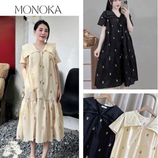 Váy sơ mi đuôi cá cổ thủy thủ to cộc tay form rộng họa tiết thỏ Đầm bầu nữ thanh lịch bigsize cổ Peter Pan xinh T1125G