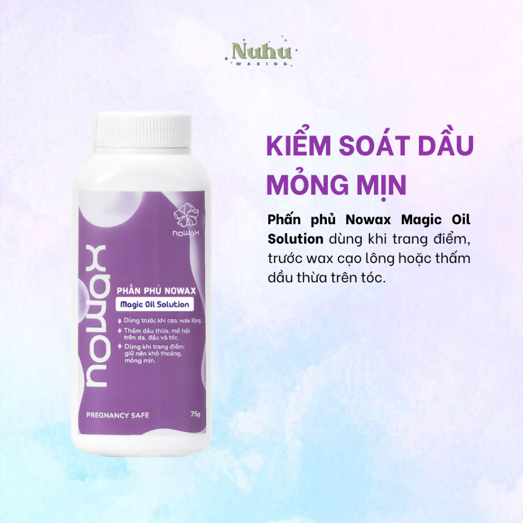 Phấn phủ, phấn rôm lạnh Nowax MAGIC OIL SOLUTION dùng khi trang điểm, trước cạo wax lông 75g