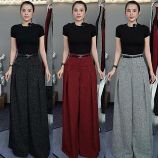 T620- (Dài 105cm,ống 35cm)  Quần dạ muối tiêu ống rộng có lót vải mát rũ mềm(KHÔNG KÈM NỊT) Mộc She