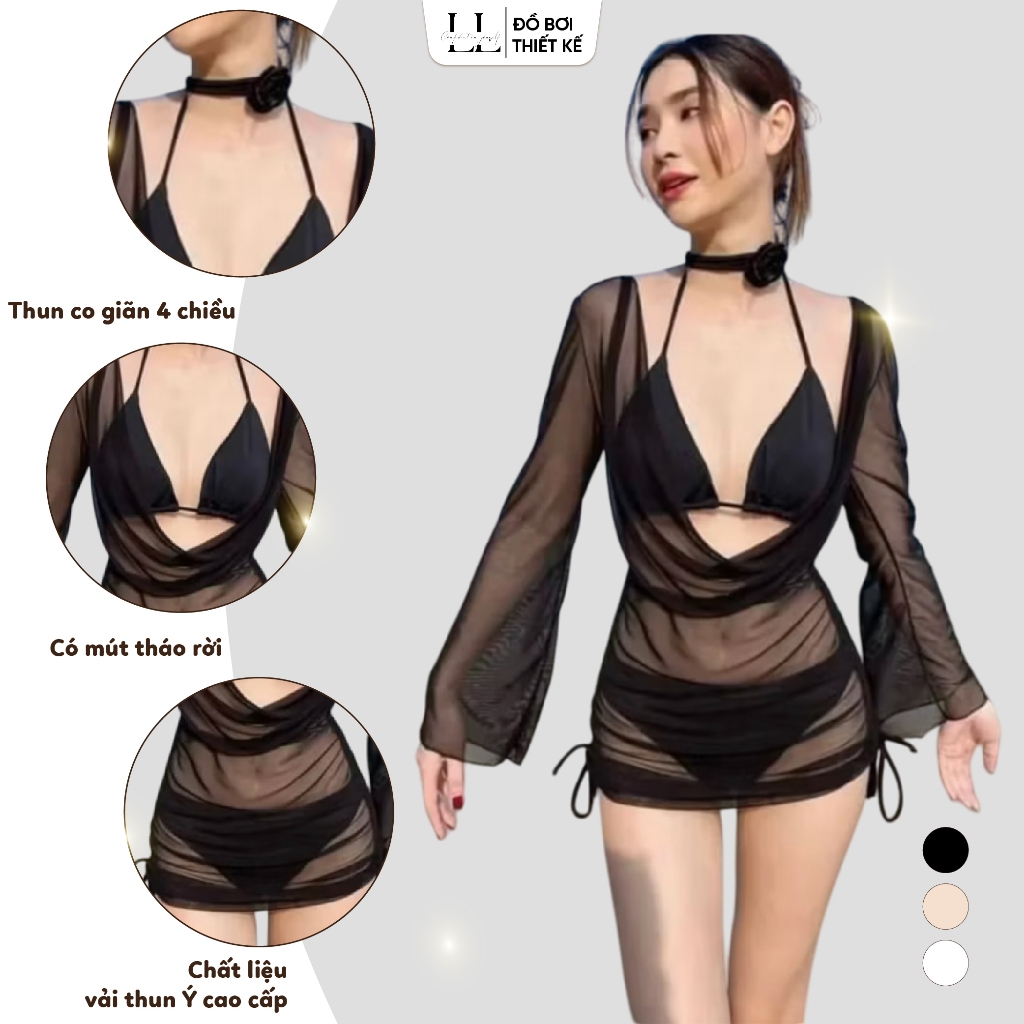 Set Bikini 3 Món L&L BIKINI Áo Lưới Mỏng Dài Tay Tôn Dáng Kèm Tag Hoa Cổ Kiểu Dáng Thời Thượng | BigBuy360 - bigbuy360.vn