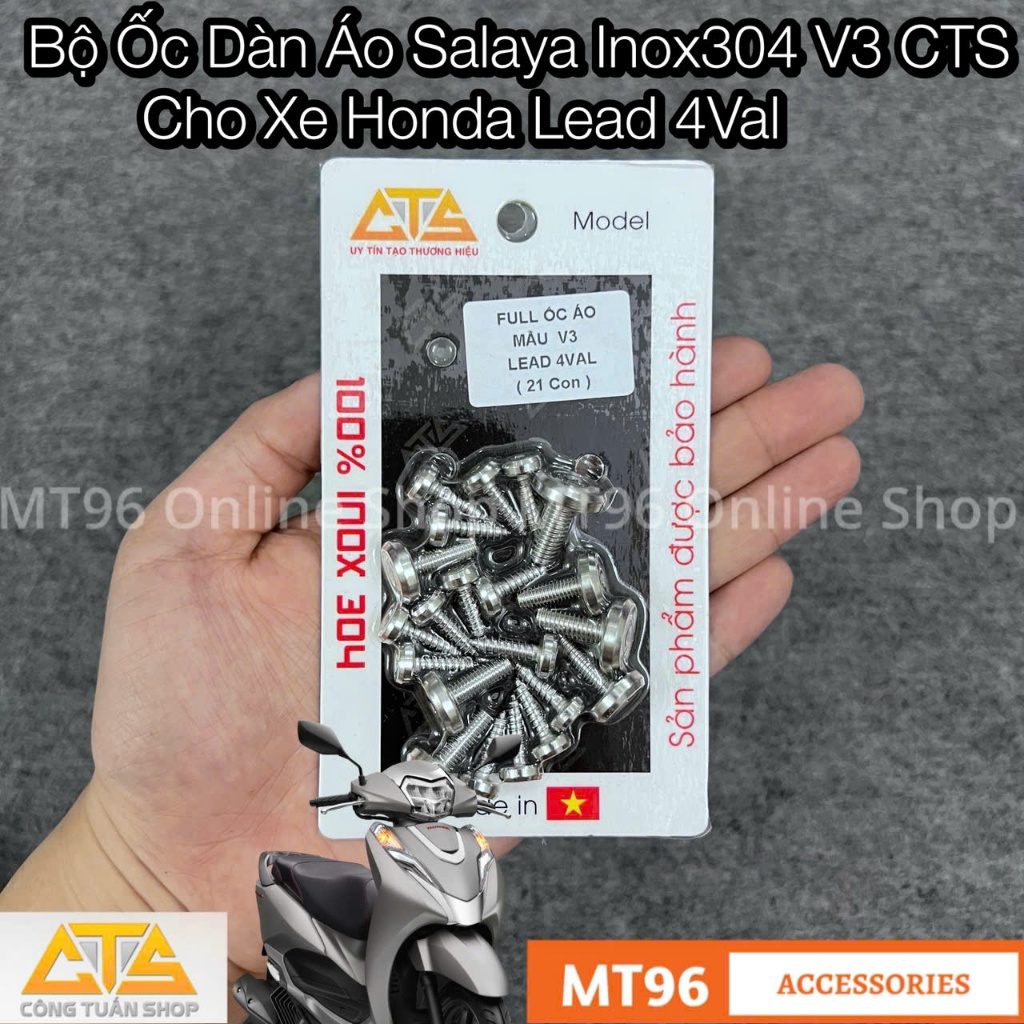 Bộ Ốc Dàn Áo Salaya Inox 304 CTS Mẫu V3 Cho Honda Lead 4val