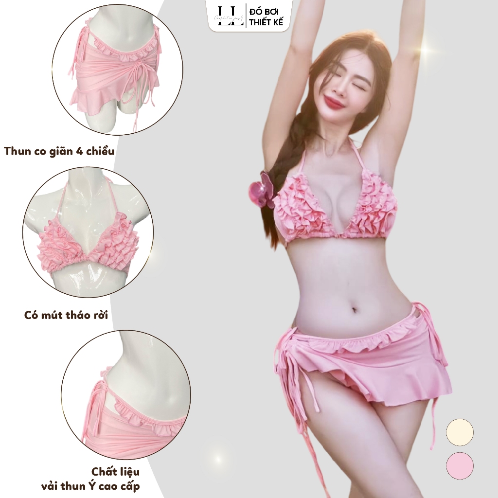 Bikini 2 Mảnh L&L BIKINI Bèo Nhún Kèm Váy Quấn Co Giãn 4 Chiều Tôn Dáng Nữ Tính | BigBuy360 - bigbuy360.vn