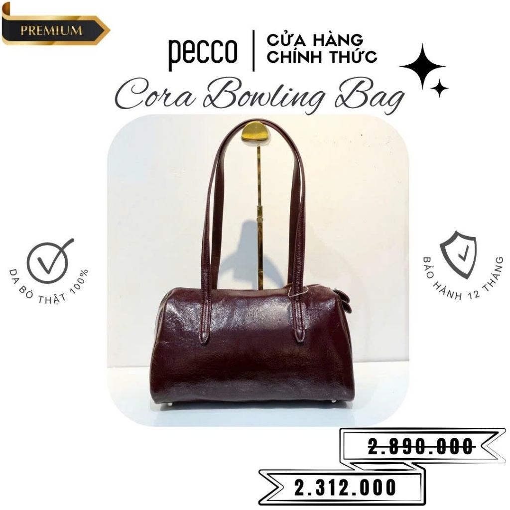 Túi xách nữ da thật PECCO CORA BOWLING Leather Bag cỡ to (31cm) nhiều màu- #2289