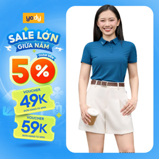 Áo Polo Yody Nữ cổ không đường may co giãn kiểm soát mùi cơ thể thoải mái trong hoạt động WAPO25S032