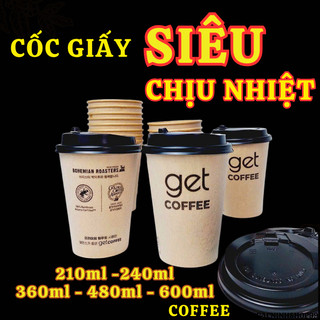  50 Cốc Giấy Cafe siêu cứng cáp dung tích 210ml 240ml 360ml 480ml cốc Kraft dùng 1 lần cốc giấy coffee cốc giấy có nắp 