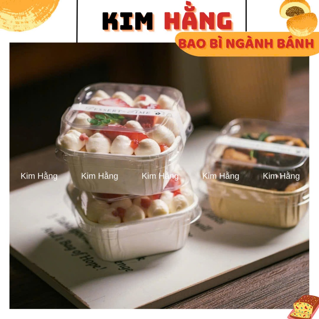 50 Ly Cupcake vuông có nắp - Ly giấy muffin vuông nướng bánh - Ly muffin vuông đựng bánh mousse - ti