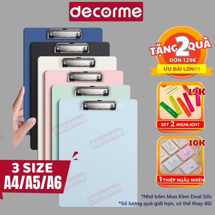 Kẹp tài liệu Decorme bìa kẹp giấy A4 A5 A6 nhiều màu bảng trình ký kẹp giấy tài liệu phụ kiện văn phòng phẩm 
