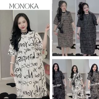 Váy thun không cổ cộc tay họa tiết chữ chất cotton rách dáng dài form rộng cá tính Đầm bầu dáng suông xám trắng T1101G