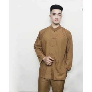 Đồ Lam Đi Chùa Lãnh Tụ Nam nút cây chất vải kate mềm dành cho phật tử
