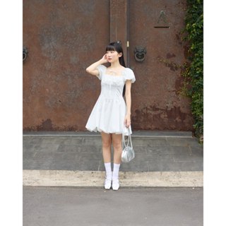 Đầm ngắn form xoè tay phồng cổ vuông THE C.I.U - Dove Dress