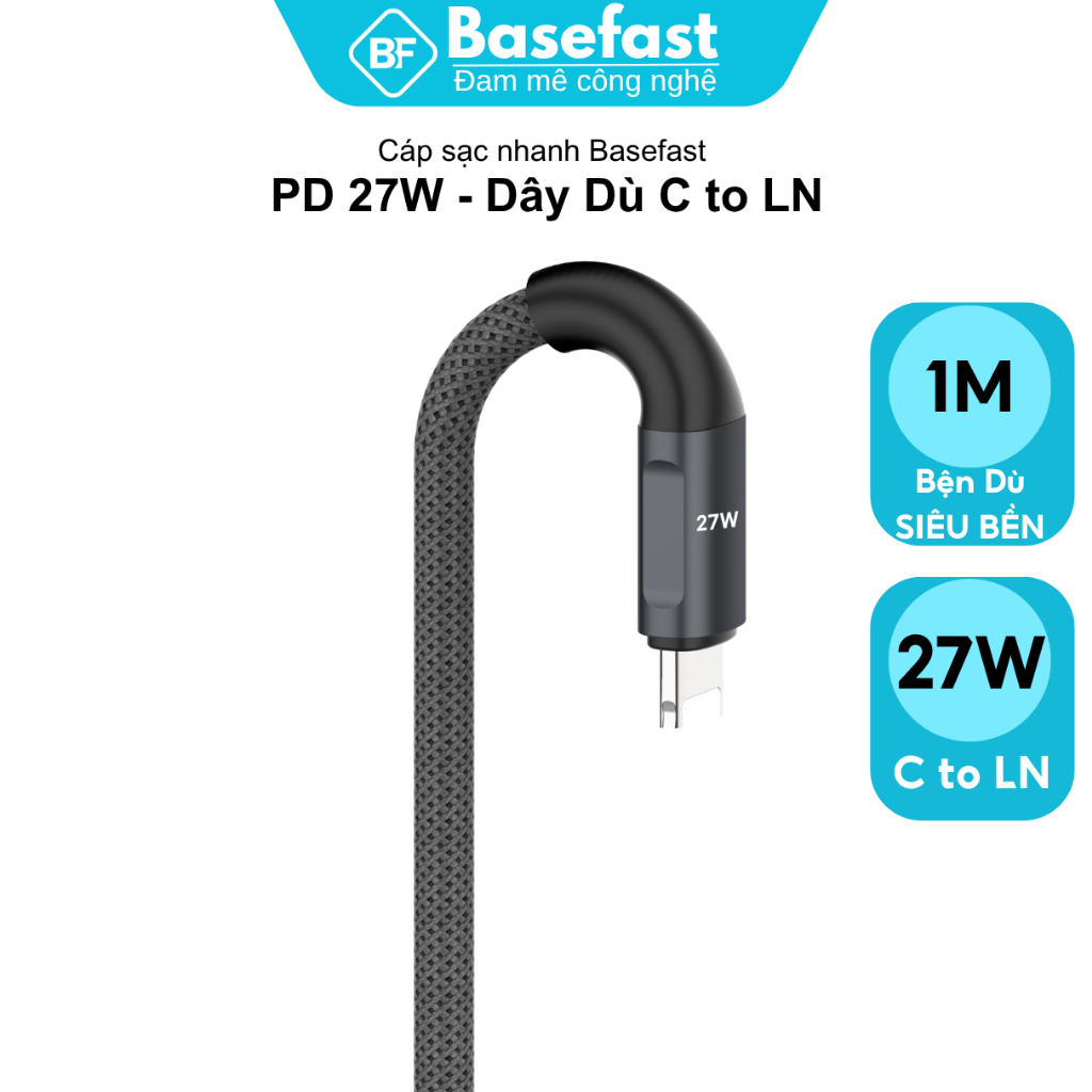 Cáp Sạc Nhanh 20W Basefast Bọc Dù Dài 1/2M Siêu Bền Chống Gãy Cho Xr/Xs Max/11/12/13/14