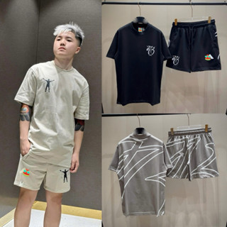 Đồ bộ quần áo nam mùa hè PB cotton in logo tam giác hình người sọc kẻ hai mặt dày dặn boy phố BH279P