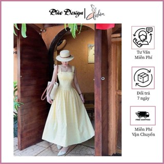 Đầm váy bèo nữ Đào design hai dây bản phối chân váy dài xòe, đầm váy nữ cúp ngực chiết eo họa tiết bèo phối váy xếp ly