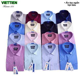 việt tiến - áo sơ mi màu tay ngắn vạt bầu form reguler màu đỏ, vàng, kem, xanh blue
