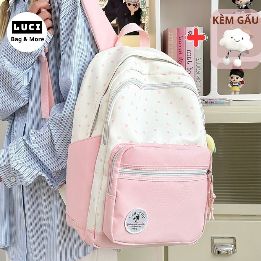Balo nữ đi học, Cặp học sinh nam nữ basic unisex thời trang Cặp đi học LUCI đựng vừa laptop15.6 chống nước