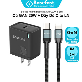Bộ sạc nhanh 20W Basefast Combo củ kèm cáp sạc dù siêu bền cho Phone 8p xs 11 12 13 14 pro