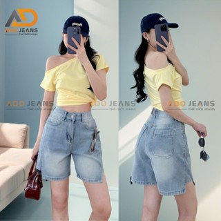 Quần lững ngố jean nữ lưng cao, lai quần cách điệu xinh xắn ADO JEANS (S38)