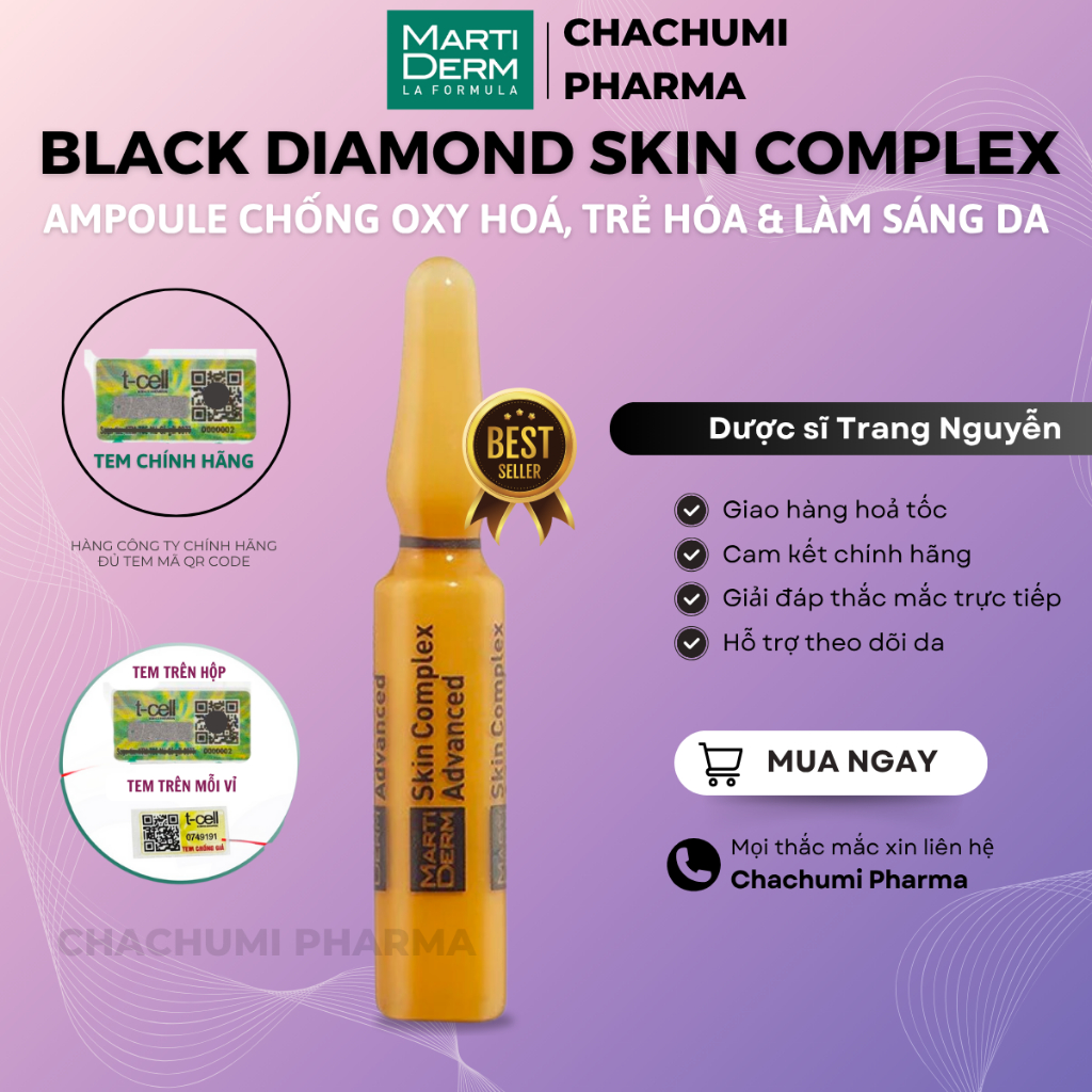martiderm black diamond skin complex ampoule chống oxy hoá, trẻ hóa & làm sáng da 15% vitamin C