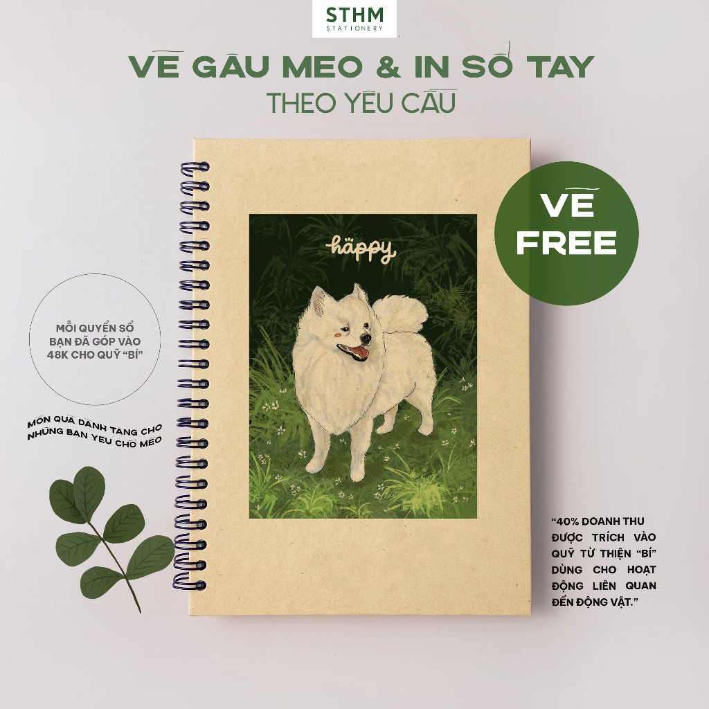 [STHM stationery] - Sổ lò xo vẽ GÂU MEO in theo yêu cầu - Miễn phí vẽ - Nhiều chất liệu bìa và ruột