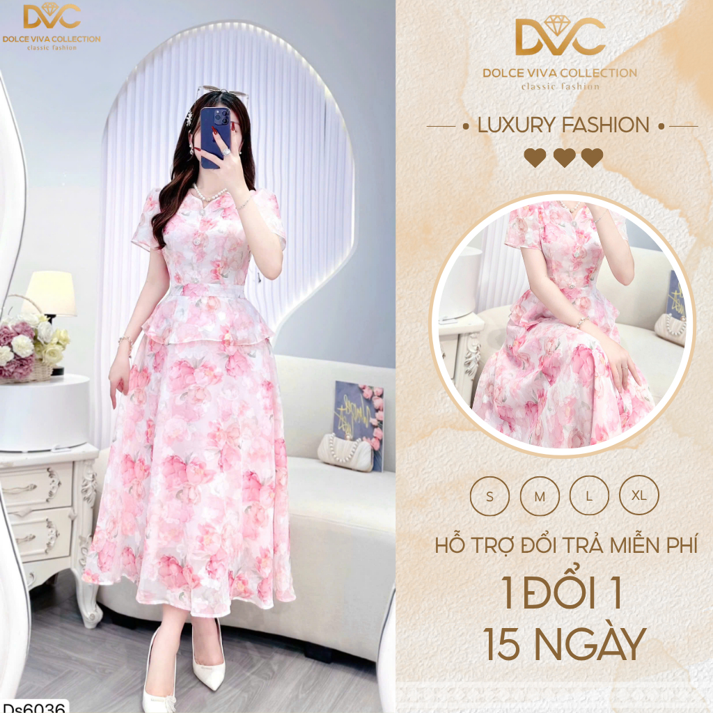 Đầm tơ thêu hoa che khuyết điểm tinh tế, tôn dáng yêu kiều, váy đi tiệc nhẹ nhàng DS6036  - DVC Chín
