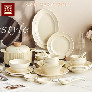  Hàng Mới Lẻ Bộ Bát Đĩa Trắng Kem Bắc Âu Gốm Xuân Xưa chén bát đĩa sứ bát ăn cơm bát bát sứ chén sứ 