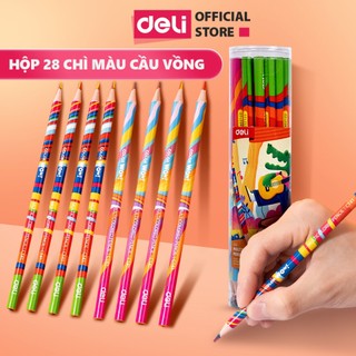  Bút Chì Màu Cầu Vồng 4 Màu Deli - Bút Chì Thân Gỗ Hộp 28 Chiếc Vẽ Được Nhiều Màu Dành Cho Tranh Nghệ Thuật Graffiti 