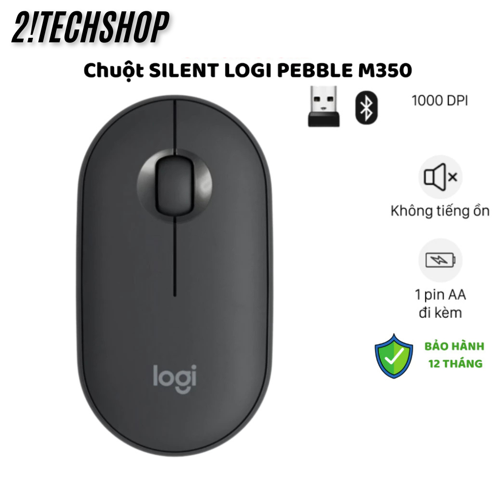 Chuột không Dây Bluetooth Logi M350 ĐEN(OEM)- Silent Thiết Kế Nhỏ Gọn, Dòng Chuột văn phòng, BH 12T