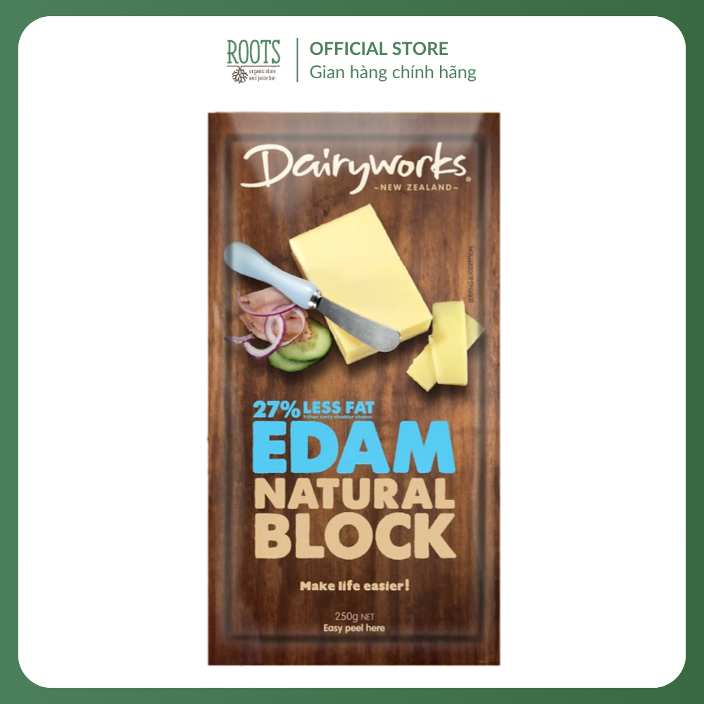 (Ship hỏa tốc) DAIRYWORKS - Phô Mai Khối Ít Béo, 27% Less Fat Edam Natural Block (250g)