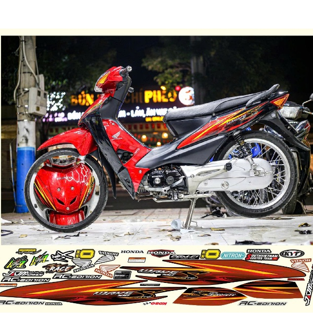 TEM RỜI WAVE S 100 ĐỎ ĐEN DECAL 3 LỚP