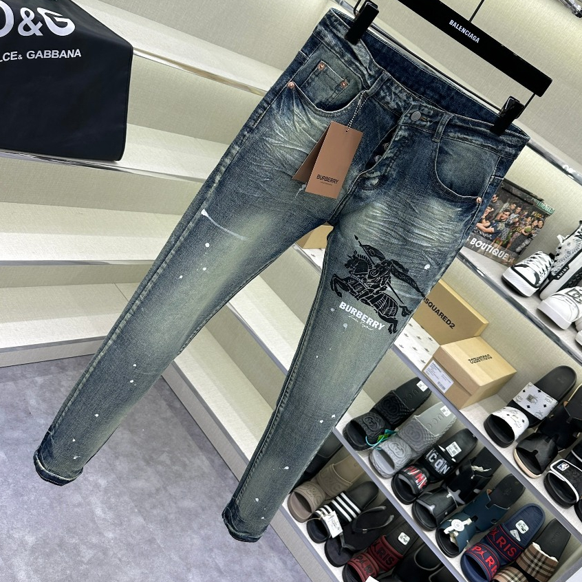 Quần Jean nam BBR Thêu log Thánh Gióng Ở Túi Sau Quần Bò Vẩy Sơn Xanh Mài Thời Trang Chất Co Giãn