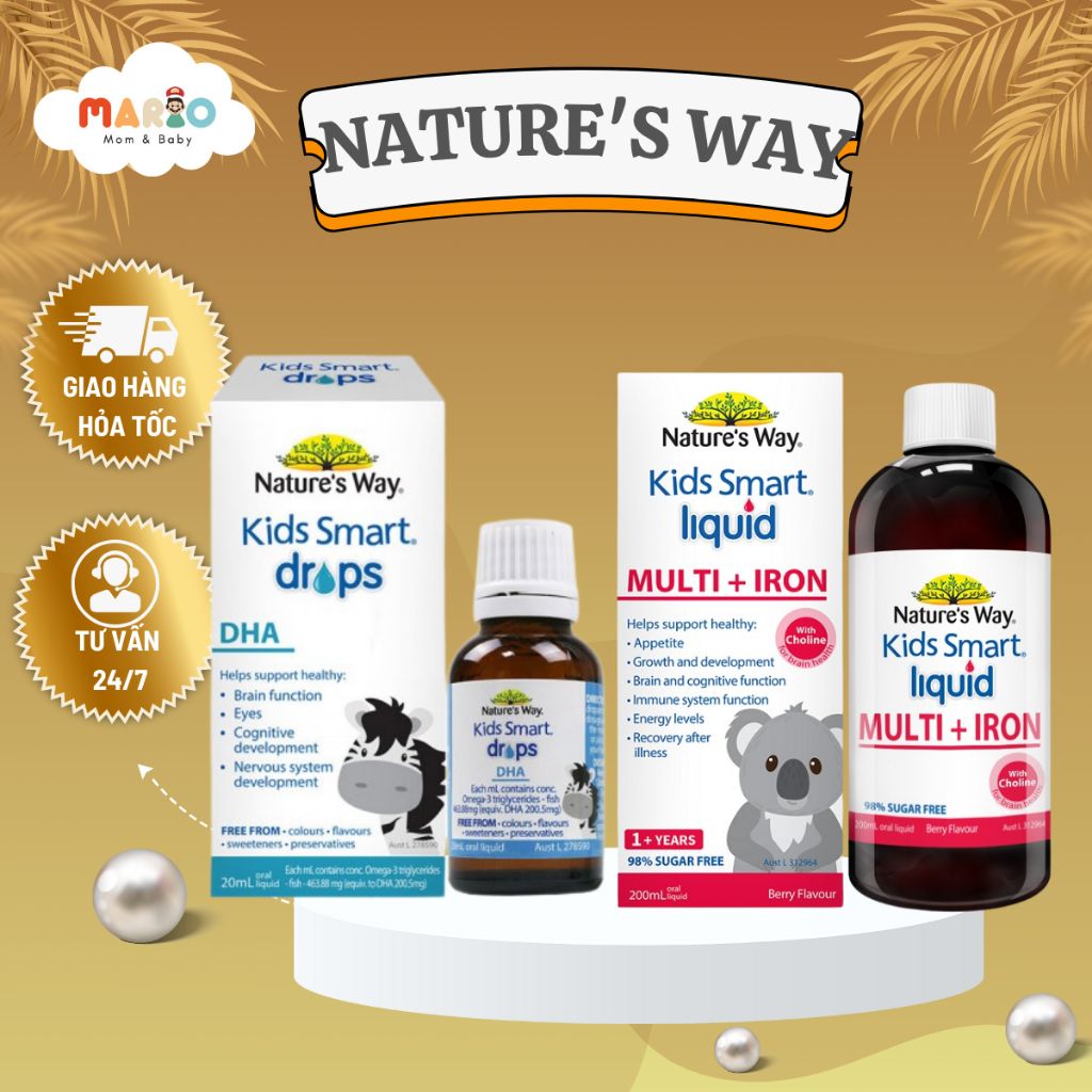 NATURE'S WAY KIDS SMART DROPS DHA - Vitamin Tổng Hợp + Sắt Nature's Way Kids Smart