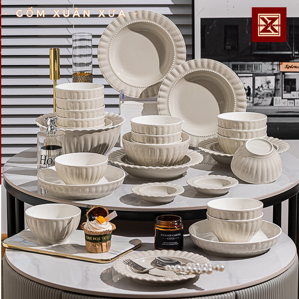  Hàng Mới - Bộ Bát Đĩa Bắc Âu Xám Ghi Gốm Xuân Xưa,chén bát đĩa sứ bát ăn cơm bát bát sứ chén sứ 