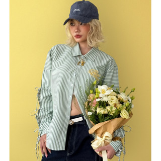 Áo Sơ Mi Tay Dài Cột Nơ Form Rộng Sọc Logo Thêu & In Lưng AIAI Season Shirt