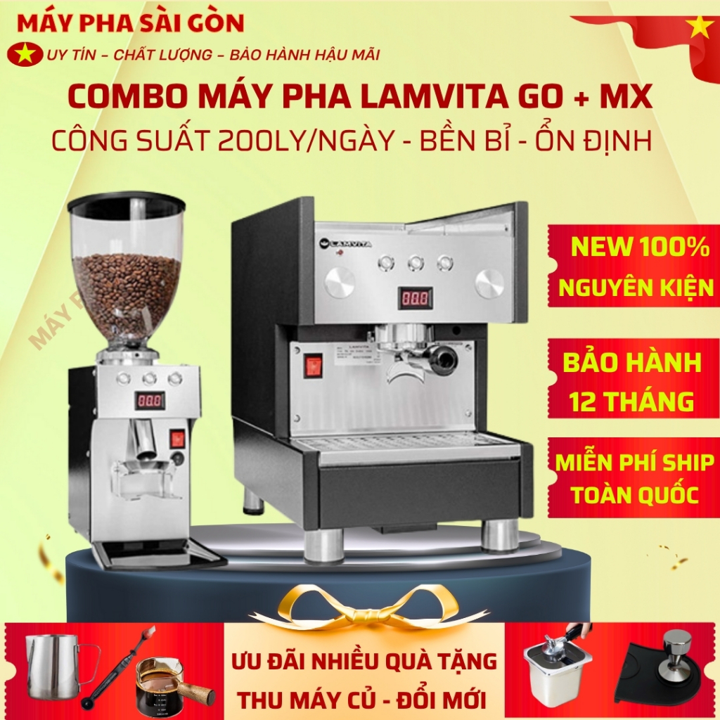 ( HCM ) Hỏa Tốc - ComBo Máy Pha Cafe, máy pha cà phê LAMVITA GO + MÁY XAY LAMVITA MX new 100&