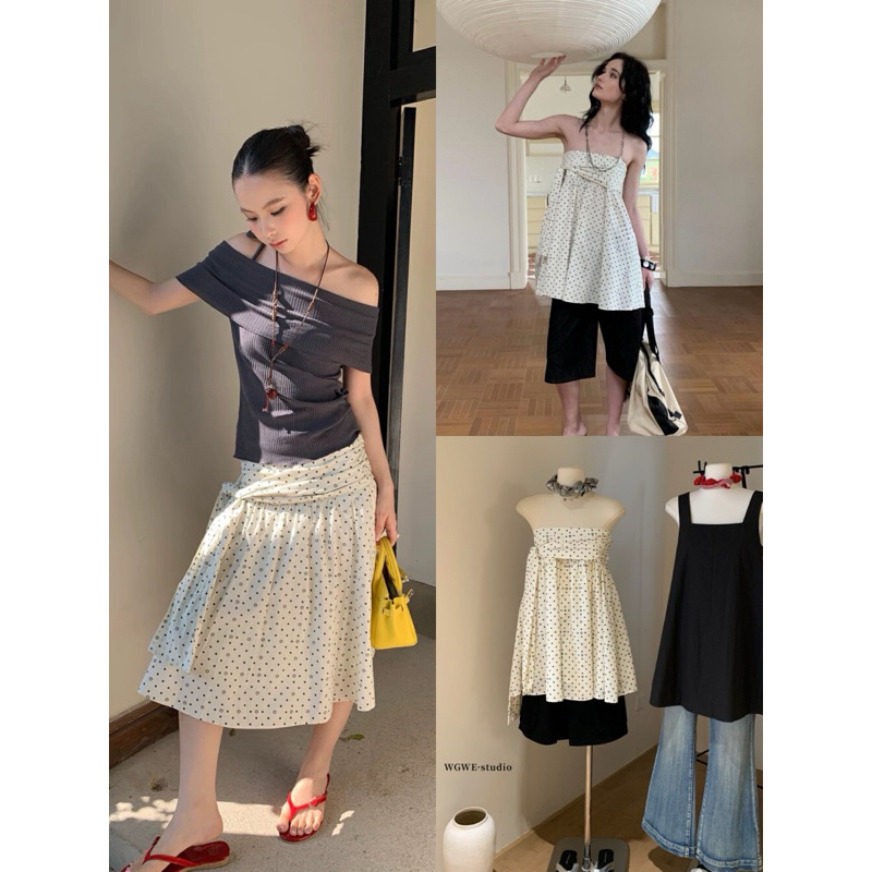 𝐢𝐦𝐜𝐡𝐢𝐜.𝟐𝟐𝐬 | Sẵn Áo Ống Chấm Bi Buộc Eo Mặc Hai Kiểu WGWE Phong Cách Hàn Quốc Thời Trang Nữ