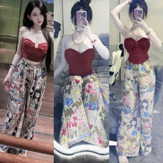 Set Hot Đồ Nữ Áo Pozip Cúp Khuôn Ngực KhOEN CROPTOP Có Mút + Quần Ống Xuông Rộng Nỉ 2 Da Xịn Hoạ Tiết 5D Hoạt Hình