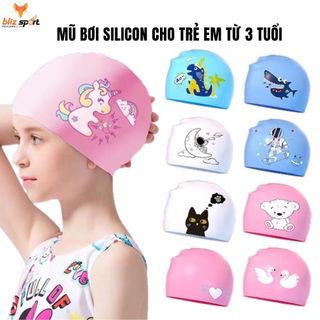 Set Mũ bơi Silicon, Kính bơi cho bé từ 3 tuổi họa tiết ngộ nghĩnh, an toàn